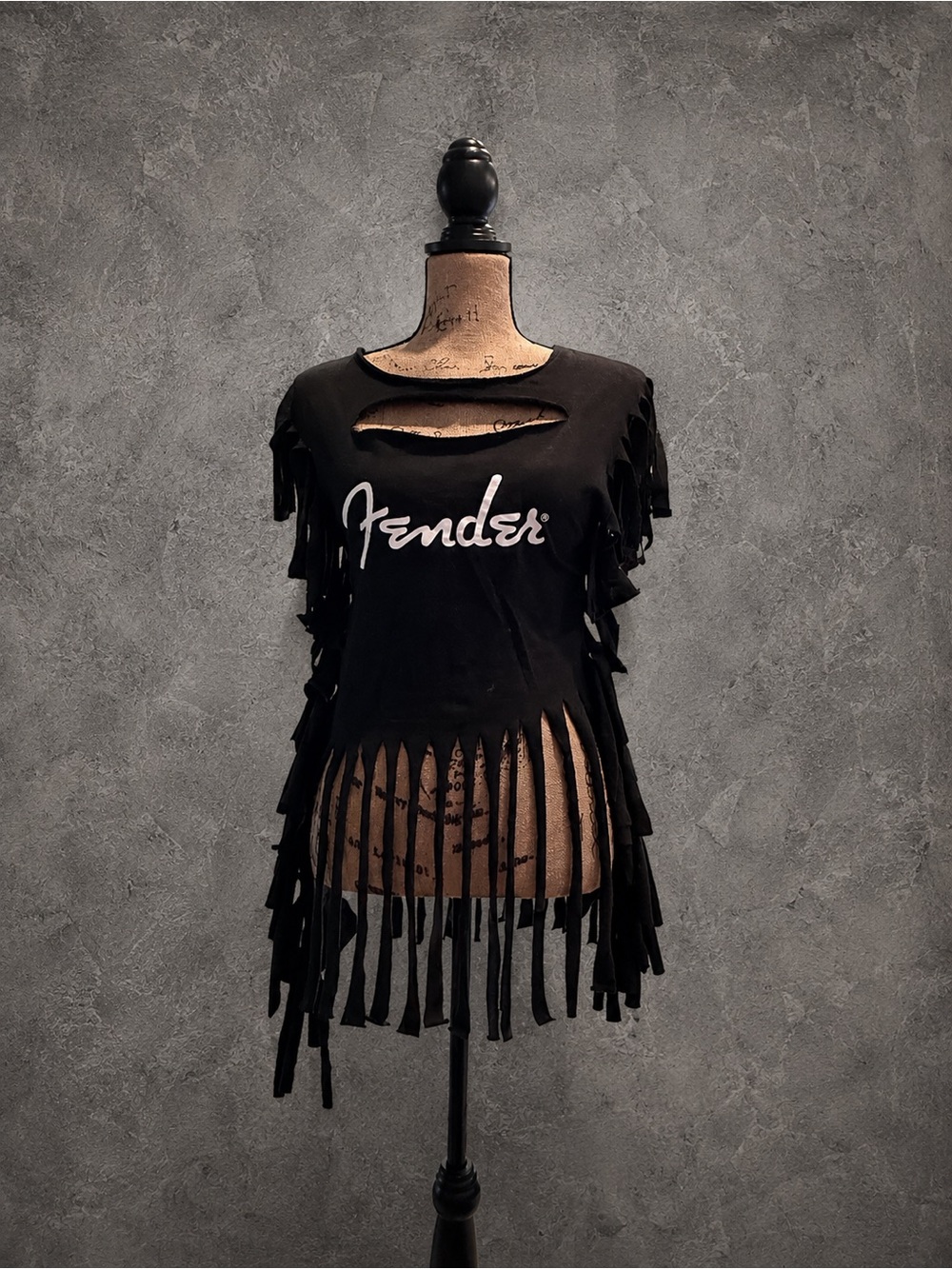 Fender Black Fringe Cutout Logo Crop Top